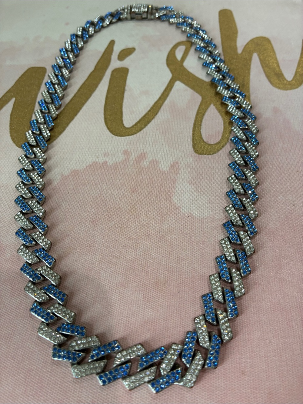 Vintage Blue & Silver Crystal Link Necklace